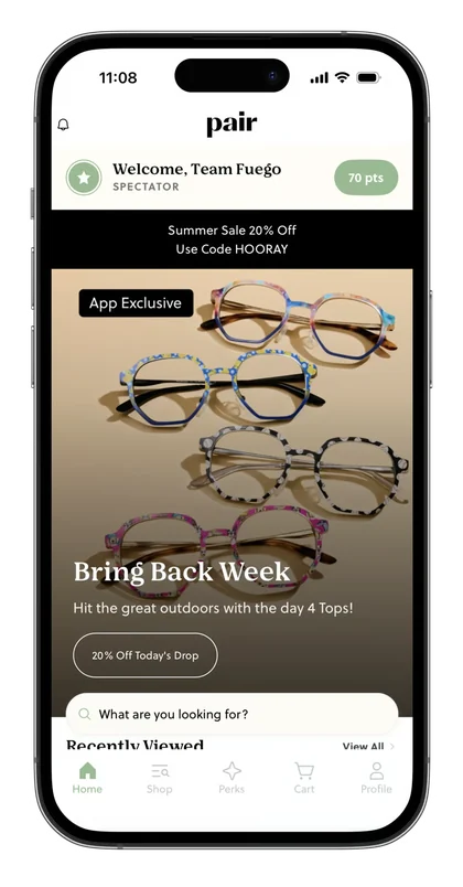 Pair Eyewear app on Fuego